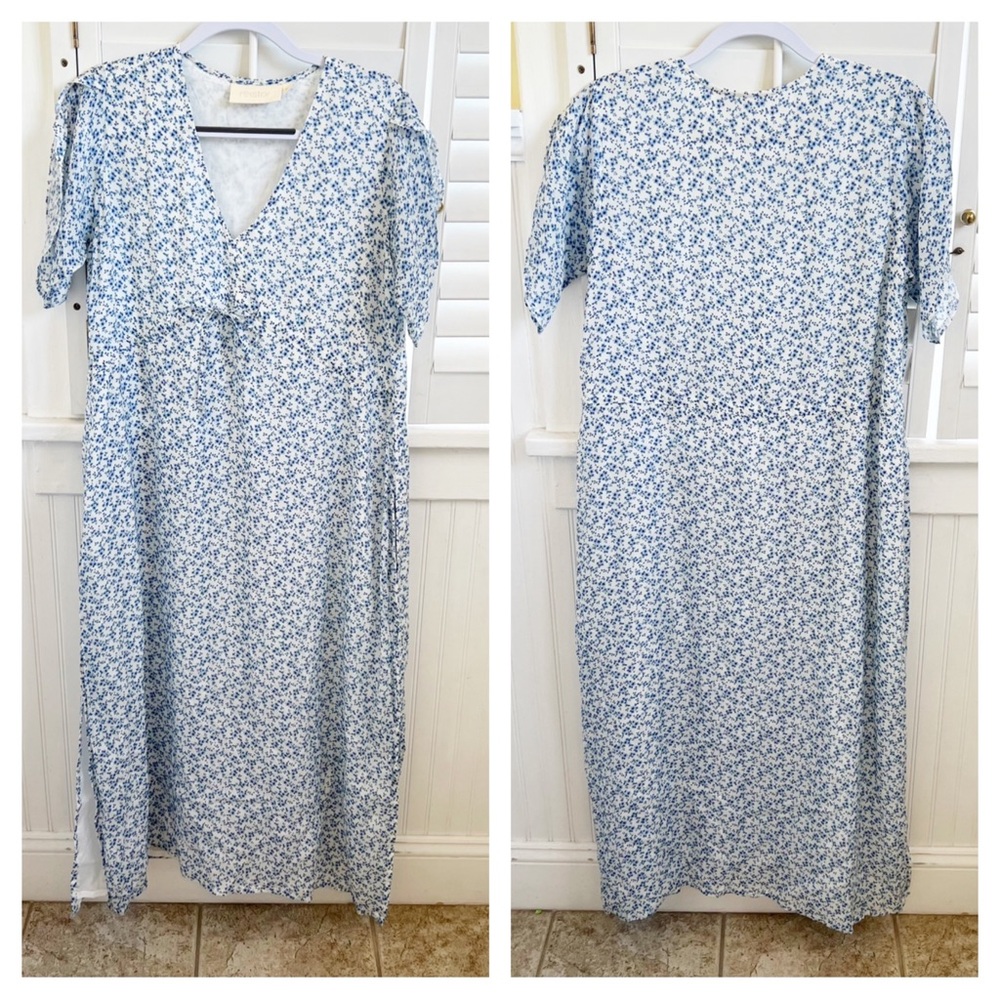 Reistor White & Blue Forget Me Not Floral You & I Maxi Dress Size Medium